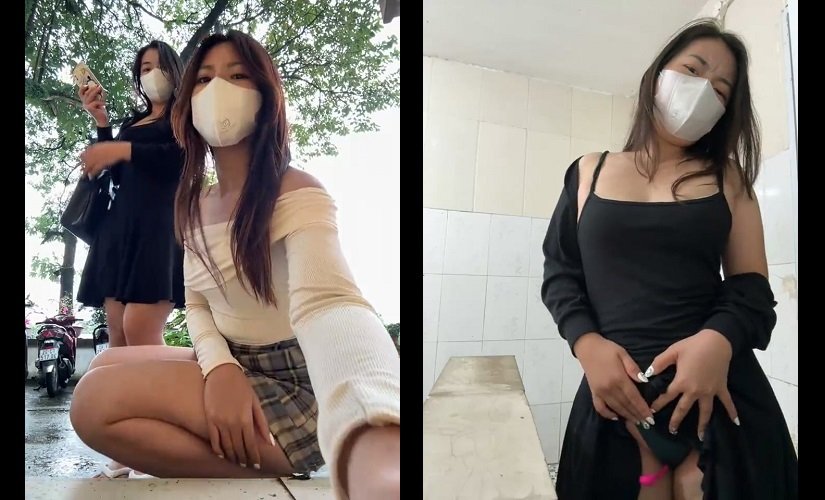 Hai em gái Hà Nội đang thủ dâm trong wc bến xe Sơn Tây thì có người vào - Clip Hot Việt